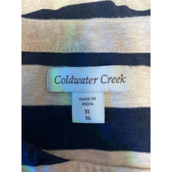 Coldwater‎ Creek Top Womens Size XL  Striped Blue Beige Beaded Anchor - Picture 6 of 6